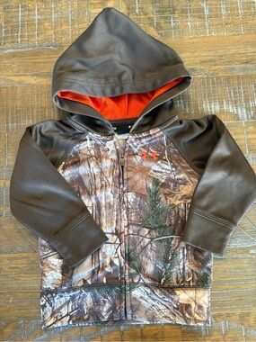 Under Armour Boys' Brown Camo Hooded Zip-Up Jacket, Size 12 months